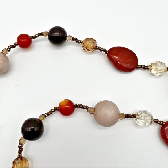 Natural Stone Acrylic Seed Bead Multicolor 36.5" Long Boho Fashion Necklace - Picture 9 of 11